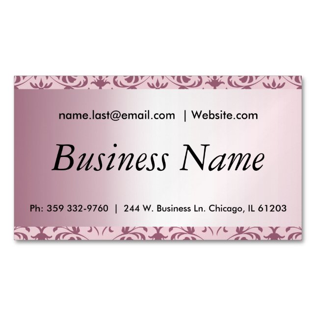 Elegante Rosa Tourmaline Damask Magnetische Visitenkarte (Vorderseite)