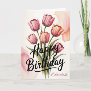 Elegante rosa Tulpen-Blumen-Geburtstag Karte