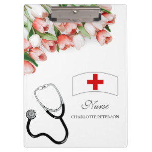Elegante rosa Tulpen-Blumen- & Stethoskop-Nurse  Klemmbrett