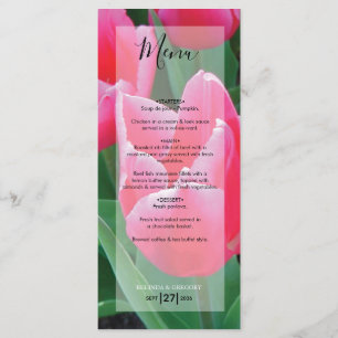 Elegante rosa Tulpen Hochzeit Menükarte