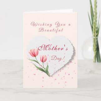 Elegante rosa Tulpen & Papierherz Muttertag Karte