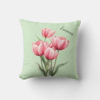 Elegante rosa Tulpen Sagegrün Personalisiert Kissen