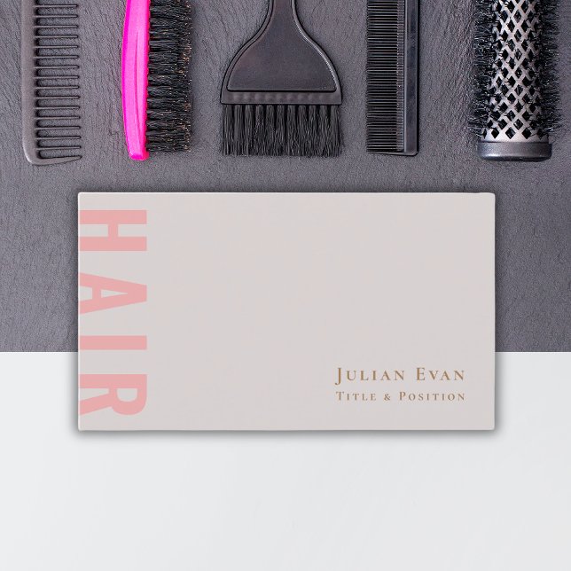 Elegante rosa und beige Haar Stylist Business Card Visitenkarte (Von Creator hochgeladen)