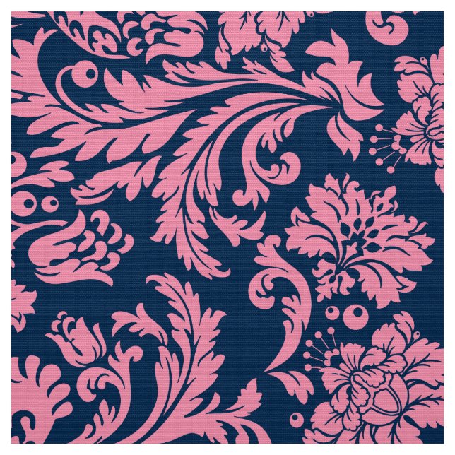 Elegante Rosa und blaue blühende Damaskus Stoff (Muster)