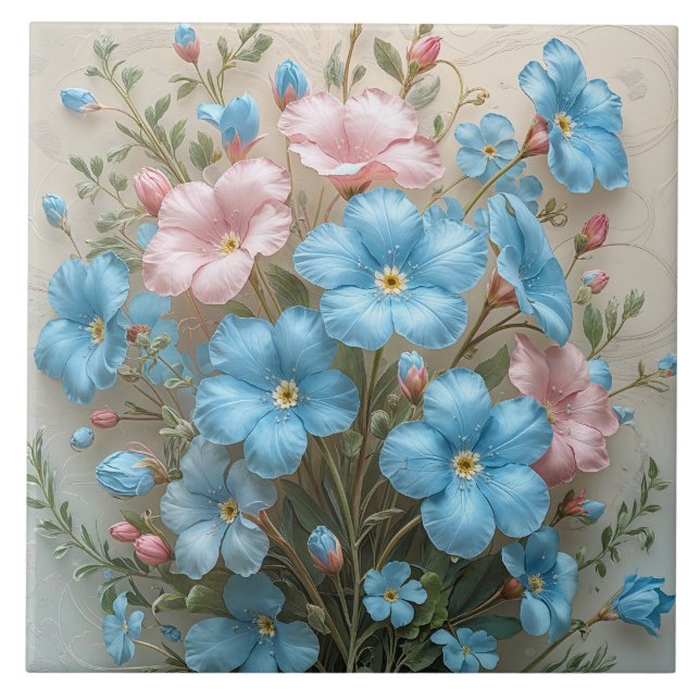Elegante rosa und blaue Blumen  Fliese (Vorderseite)