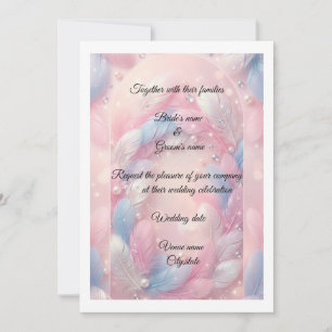 Elegante rosa und blaue Federn mit Perlen Hochzeit Einladung