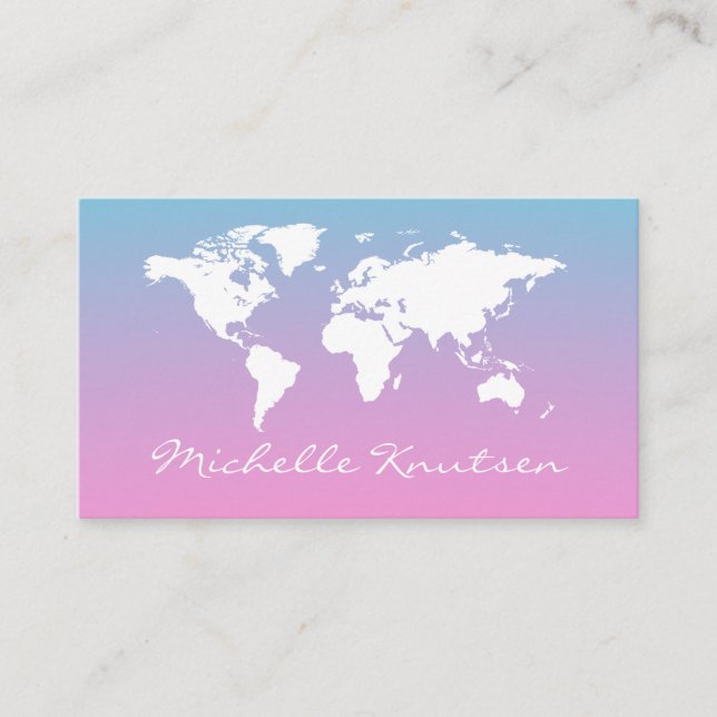 elegante Rosa und Blauer Agent Weltkarte Visitenkarte (Vorderseite)