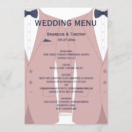 Elegante Rosa und Blue Gay Wedding Card Menükarte