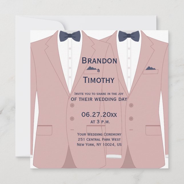 Elegante Rosa und Blue Square Gay Wedding lädt ein Einladung (Vorderseite)