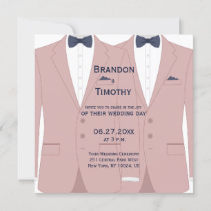 Elegante Rosa und Blue Square Gay Wedding lädt ein Einladung