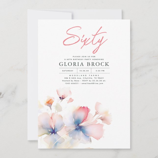 Elegante Rosa und Blumen Minimalistisch zum Geburt Einladung (Vorderseite)