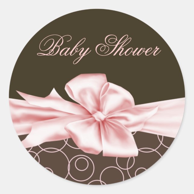 Elegante Rosa- und Braun-Babydusche Runder Aufkleber (Vorderseite)