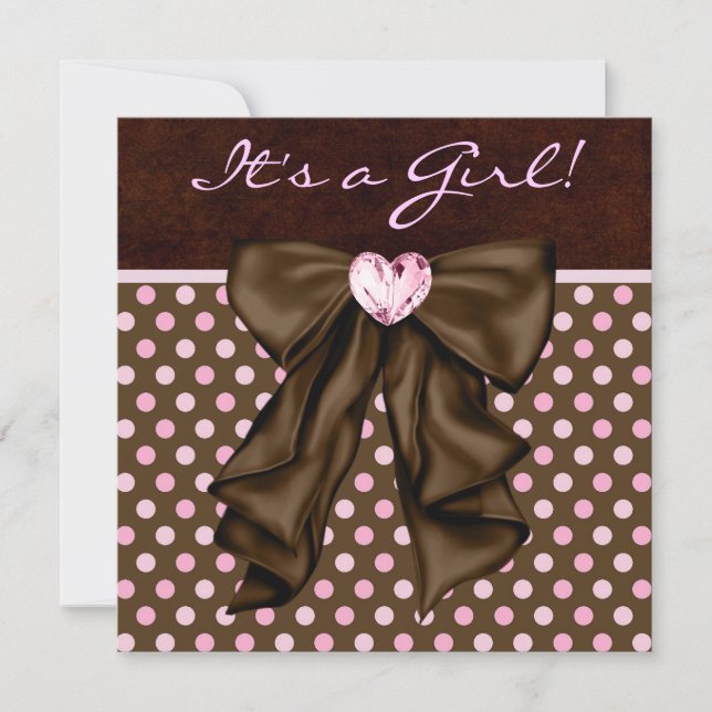 Elegante Rosa und Braun Girl Dusche Einladung (Vorderseite)