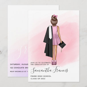 Elegante Rosa und Braun Girl Graduation Party Invi Einladung