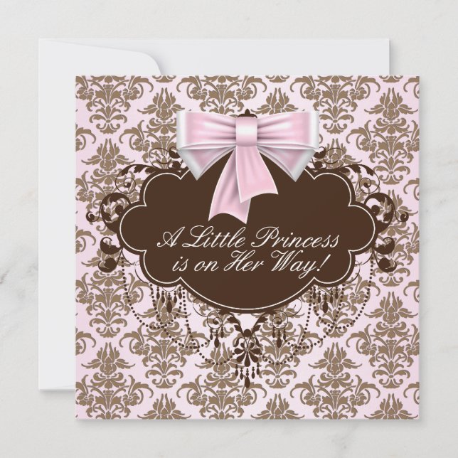 Elegante Rosa und Braun Princess Babydusche Einladung (Vorderseite)