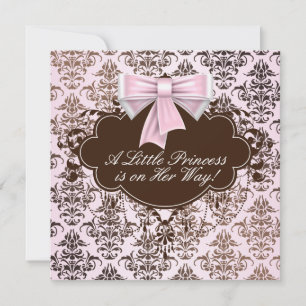 Elegante rosa und braune Prinzessin-Baby-Party Einladung
