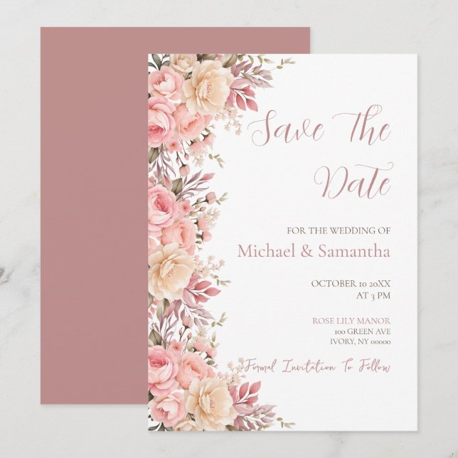 Elegante Rosa- und Elfenbeinfrühlings-Hochzeit der Save The Date (Vorne/Hinten)