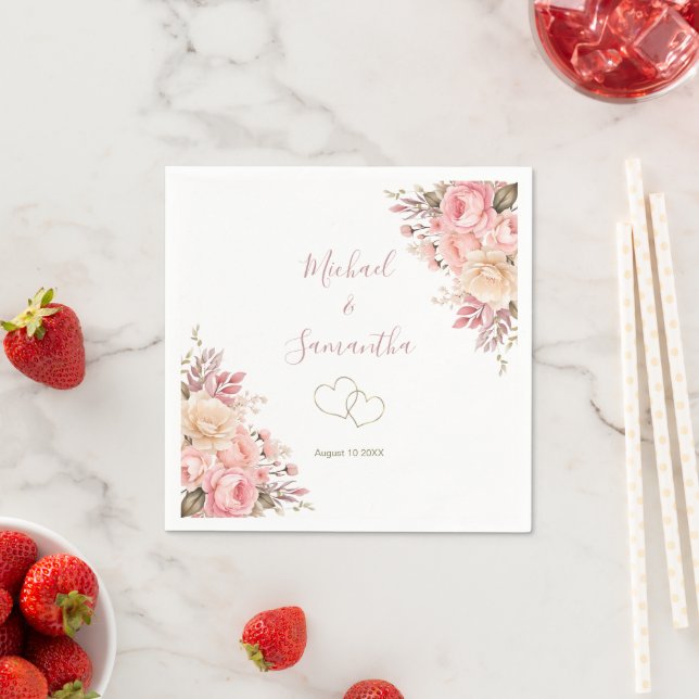 Elegante Rosa- und Elfenbeinhochzeit - Rose Serviette (Beispiel)