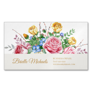 Elegante Rosa und Gelbe Frühlingsblüte Rose Magnetische Visitenkarte