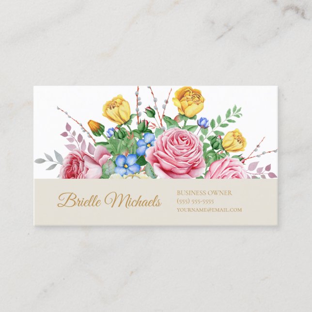 Elegante Rosa und Gelbe Frühlingsblüte Rose Visitenkarte (Vorderseite)