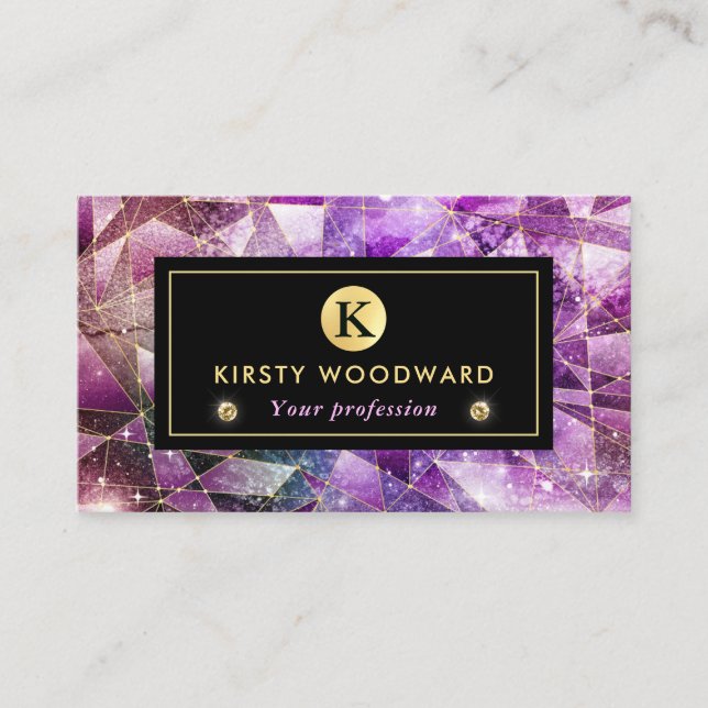 Elegante Rosa und Gold Midnight Crystal Galaxy Visitenkarte (Vorderseite)