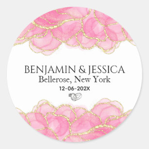Elegante Rosa und Gold Moderne Hochzeit Runder Aufkleber
