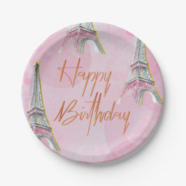 Elegante Rosa und Gold Paris Themenparty Pappteller