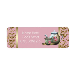 Elegante Rosa- und Gold Teapot-Adressenmarken