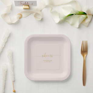 Elegante rosa und goldene Beschriftung Prost Event Pappteller