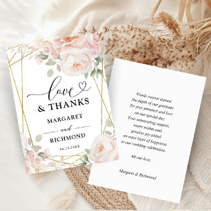 Elegante rosa und goldene Blumen-Hochzeit-Dankeska Dankeskarte