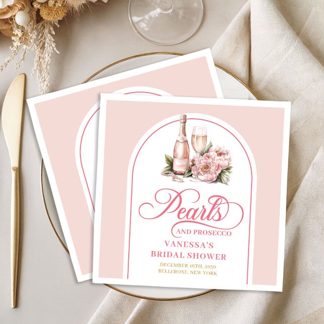 Elegante Rosa und Goldene Perlen Brausebad Serviet Serviette (Elegant Blush and Gold Pearls Bridal Shower Napkin)