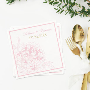 Elegante rosa und goldene Pfingstrosen-Hochzeit Serviette
