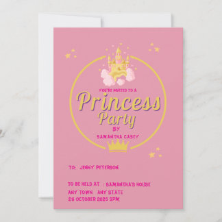 Elegante rosa und goldene Prinzessinnen-Party-Einl Einladung