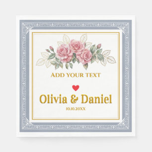 Elegante rosa und goldene Schrift Hochzeit Serviette