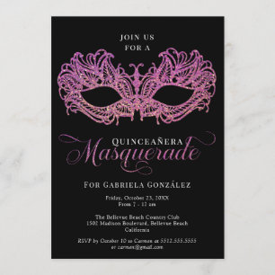 Elegante Rosa und Goldmasquerade Maske Quinceanera Einladung
