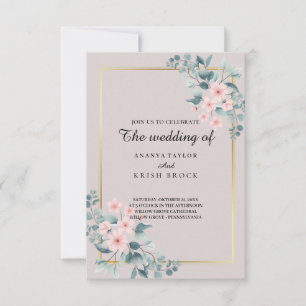 Elegante rosa und graue Blumenhochzeit Einladung
