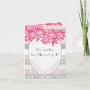 Elegante, rosa und graue, florale Hochzeit Dankeskarte