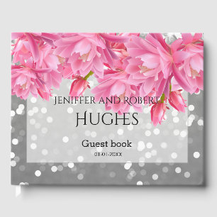 Elegante, rosa und graue, florale Hochzeit Gästebuch