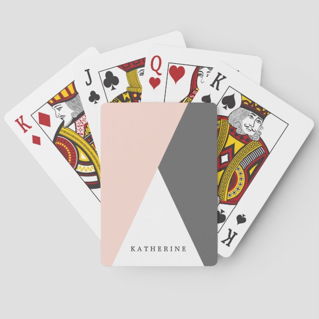 Elegante, rosa und graue geometrische Dreiecke Spielkarten (Rückseite)