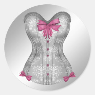 Elegante rosa und graue Korsett-Stickers Runder Aufkleber