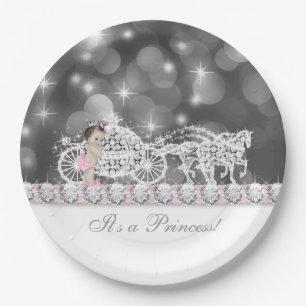 Elegante rosa und graue Prinzessin-Baby-Party Pappteller