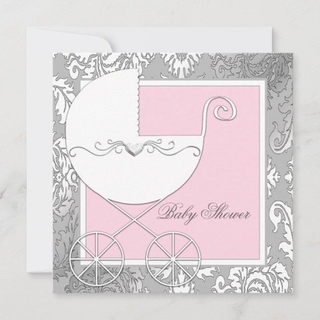 Elegante Rosa und Gray Baby Dusche Einladung (Vorderseite)