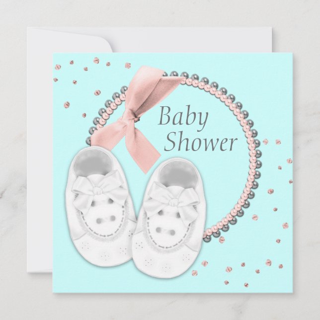 Elegante Rosa und Gray Baby Dusche Einladung (Vorderseite)