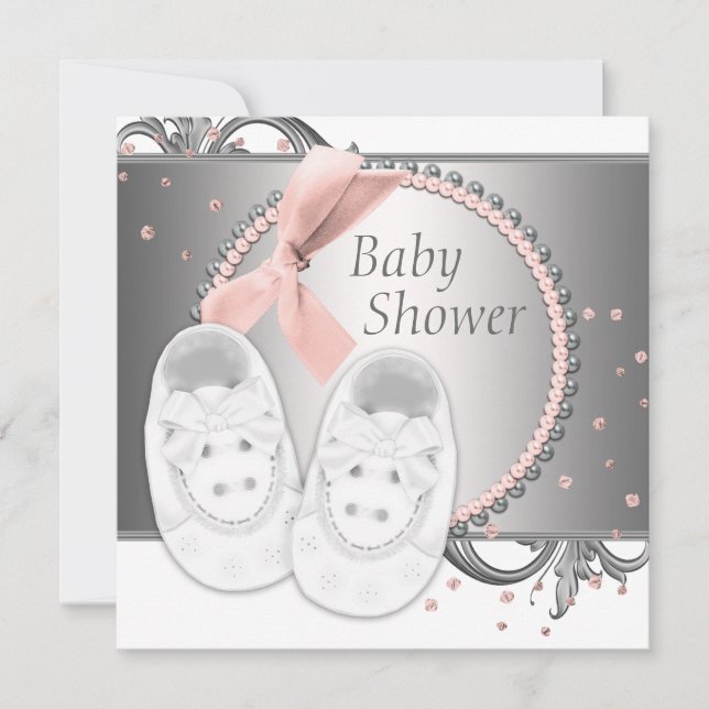Elegante Rosa und Gray Baby Dusche Einladung (Vorderseite)