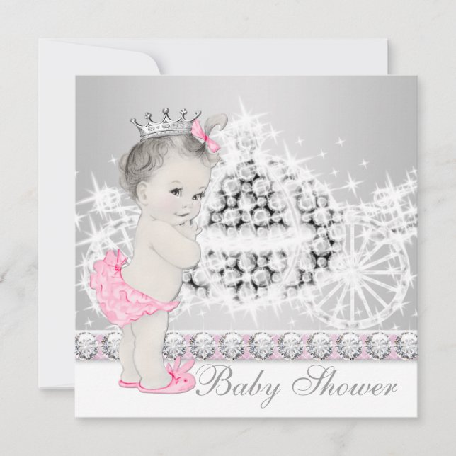 Elegante Rosa und Gray Princess Baby Dusche Einladung (Vorderseite)