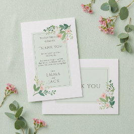 Elegante rosa und grüne blumenreiche Hochzeit Viel Dankeskarte