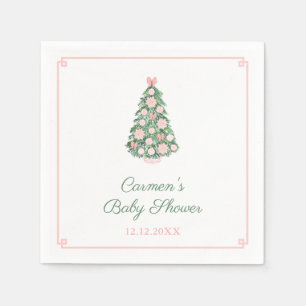 Elegante, rosa und grüne Weihnachtsbaumdusche Serviette