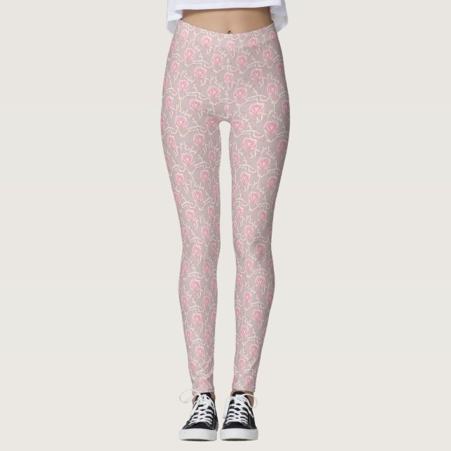 Elegante Rosa und Leaf überall in den Leggings (Vorderseite)