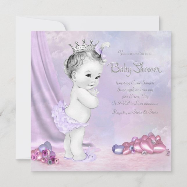 Elegante Rosa und Lila Babydusche Einladung (Vorderseite)