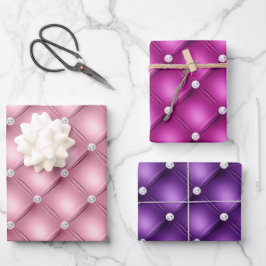 Elegante rosa und Lila Diamant gepolsterte Muster Geschenkpapier Set